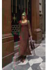 Vestido Longo Rendado de Tricot Manga Longa Bella Marrom Feminino