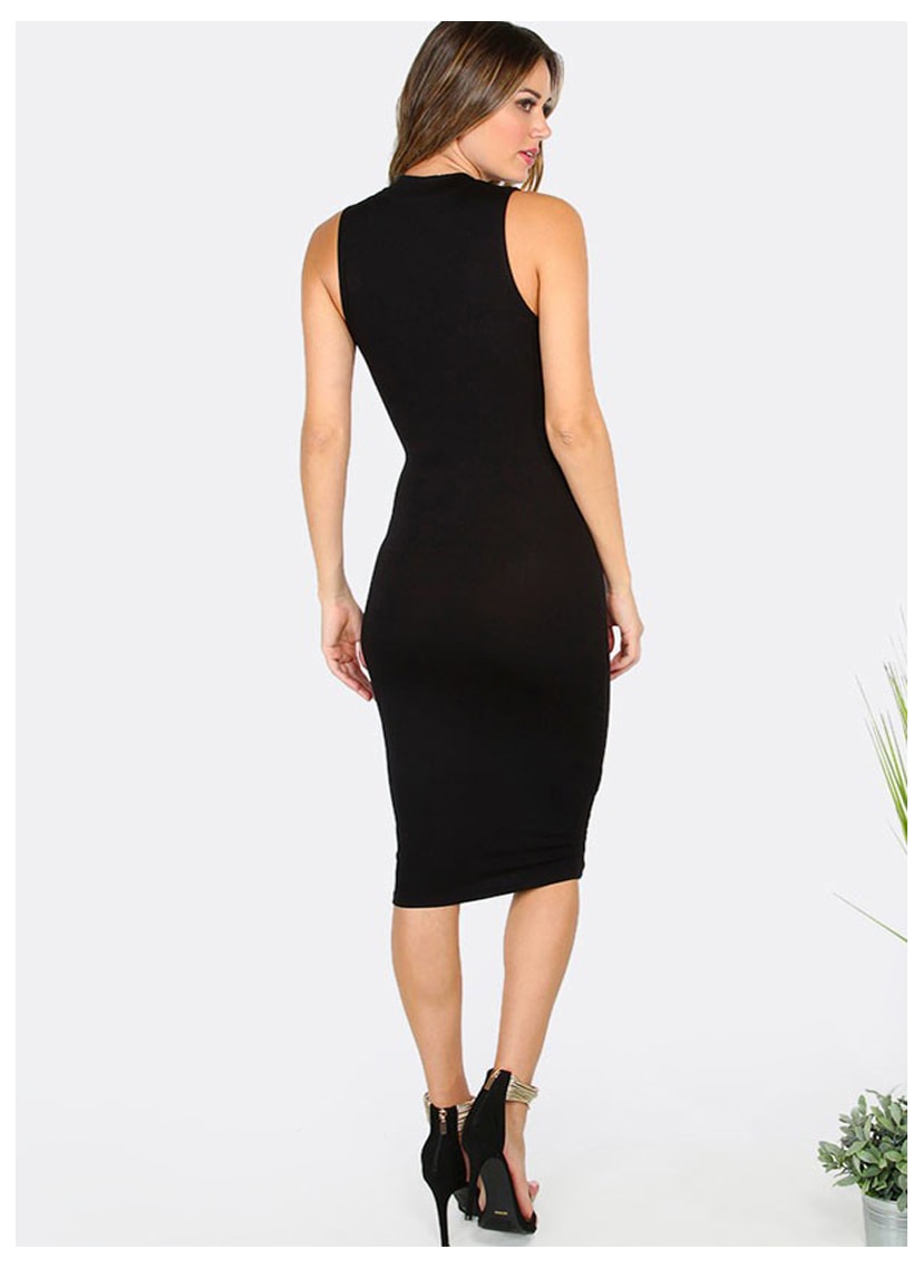 Vestido Midi com Decote Frontal de Festa Feminino Preto