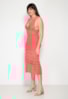 Vestido Midi de Tricô Liso Rendado Pink Tricot Feminino Salmão