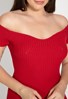 Vestido Ombro a Ombro Midi Tricot Canelado Luxo Feminino Vermelho