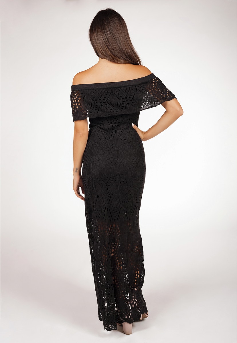 Vestido Pala Pink Tricot Longo De Tricô Ciganinha Feminino Preto