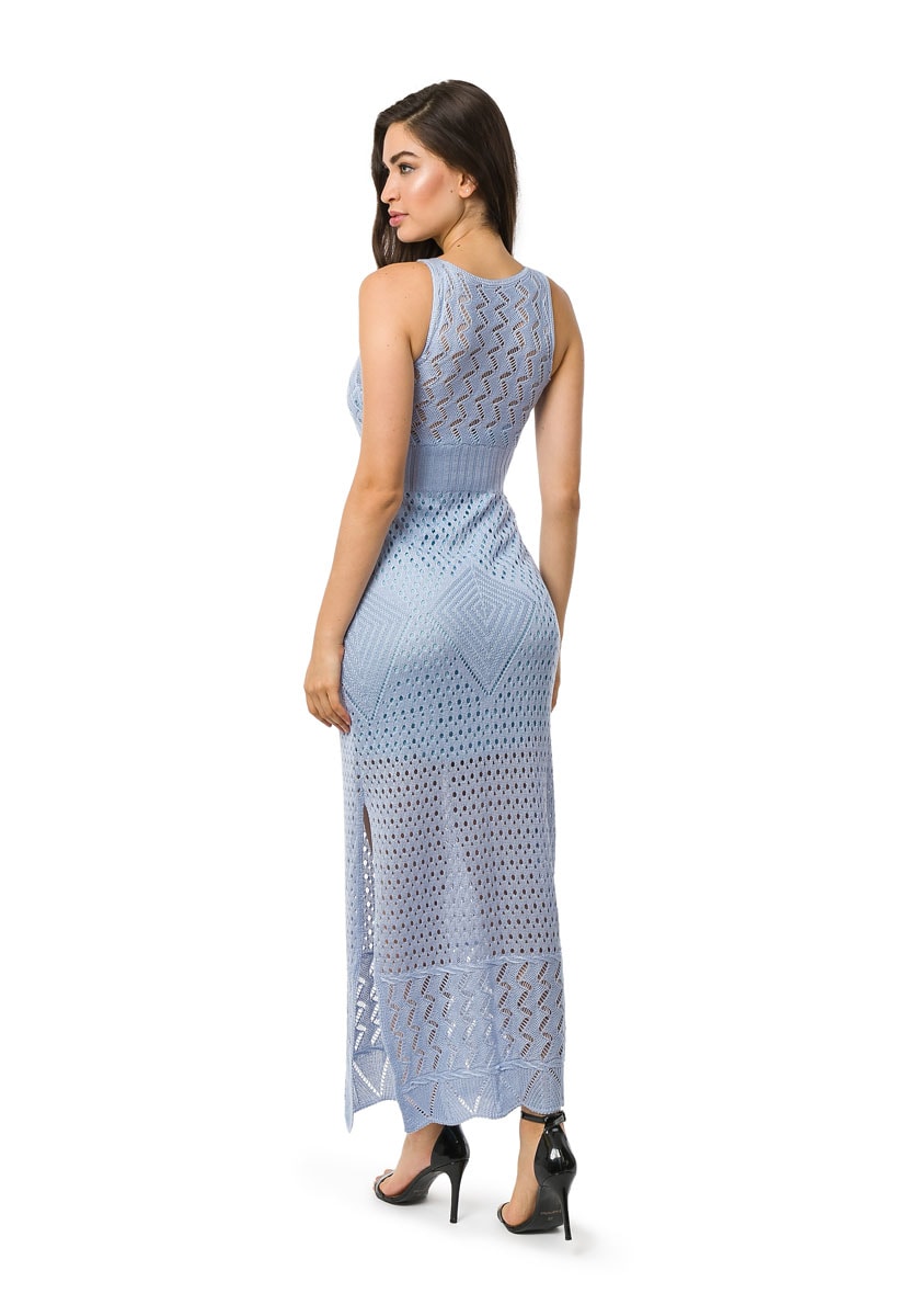 Vestido Pink Tricot Longo Com Fendas Feminino