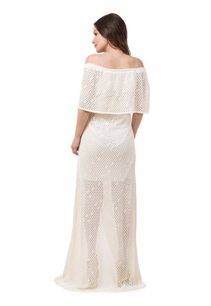 Vestido Pink Tricot Longo Ombro a Ombro com Fenda Feminino