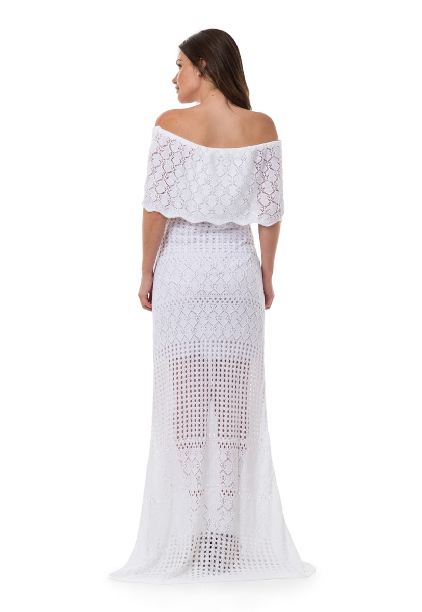 Vestido Pink Tricot Longo Ombro a Ombro Feminino Branco