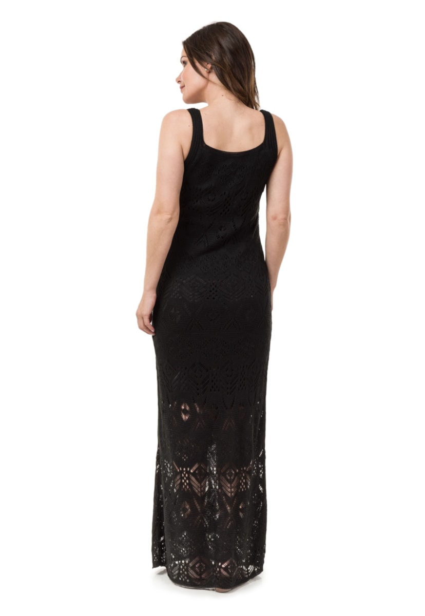 Vestido Pink Tricot Longo Para Ensaio Pré-Wedding Rendado Feminino Preto