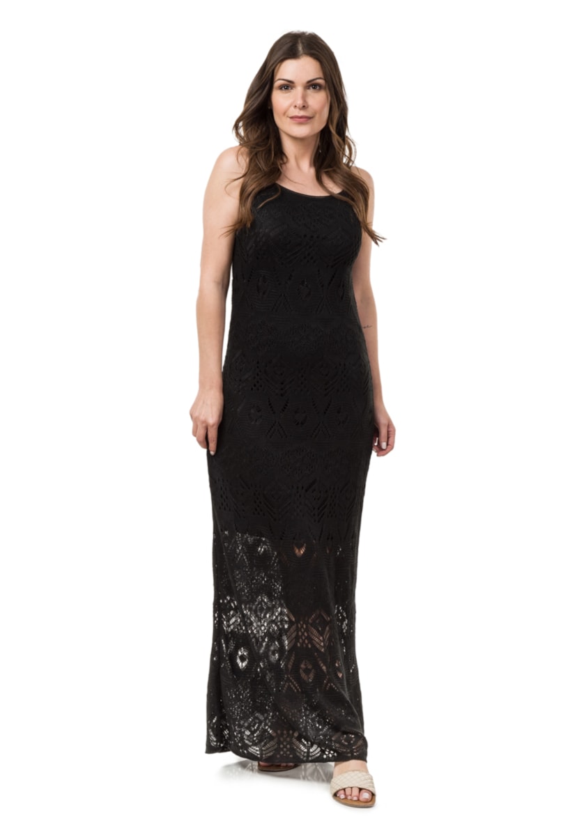 Vestido Pink Tricot Longo Para Ensaio Pré-Wedding Rendado Feminino Preto