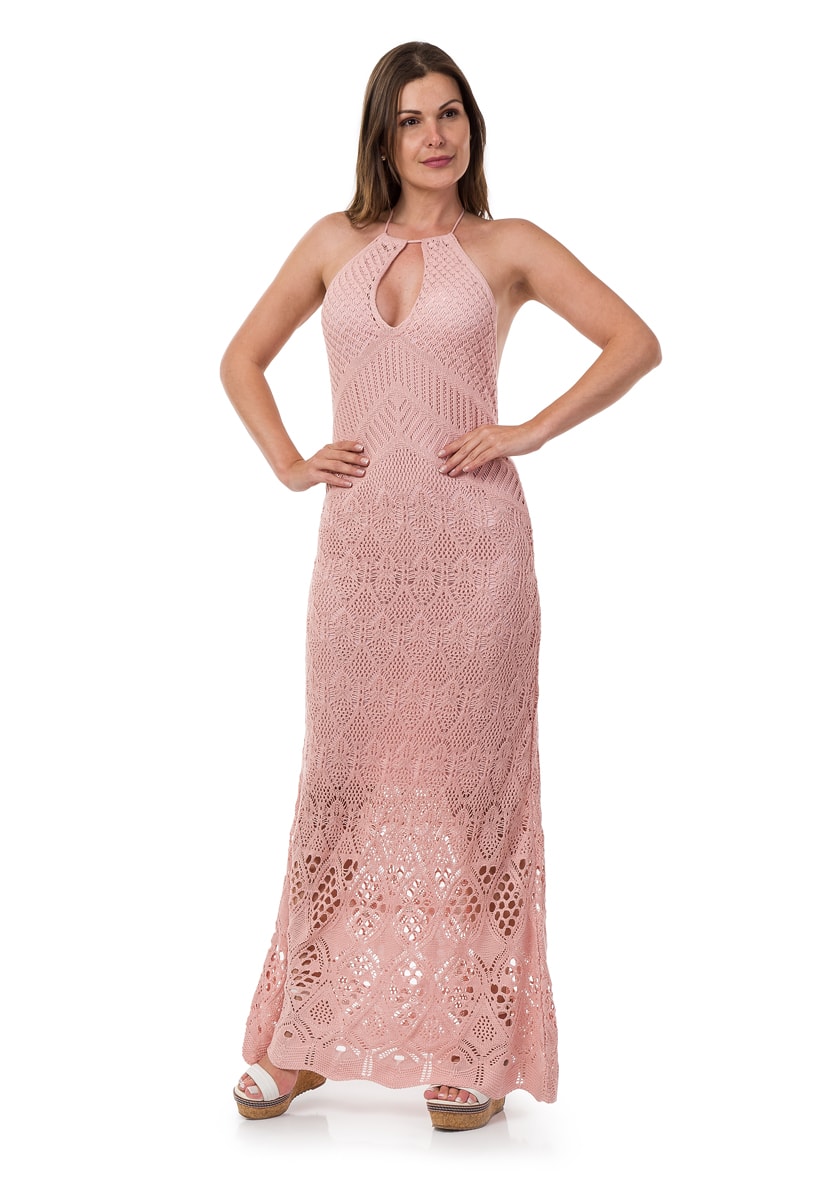 Vestido Pink Tricot Para Ensaio Pré-Wedding De Tricô Longo Frente Única Feminino Rosa Claro