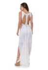 Vestido Pink Tricot Para Ensaio Pré-Wedding Longo com Fendas Destroyed Feminino Branco