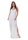 Vestido Pink Tricot Para Ensaio Pré-Wedding Longo com Fendas Destroyed Feminino Branco