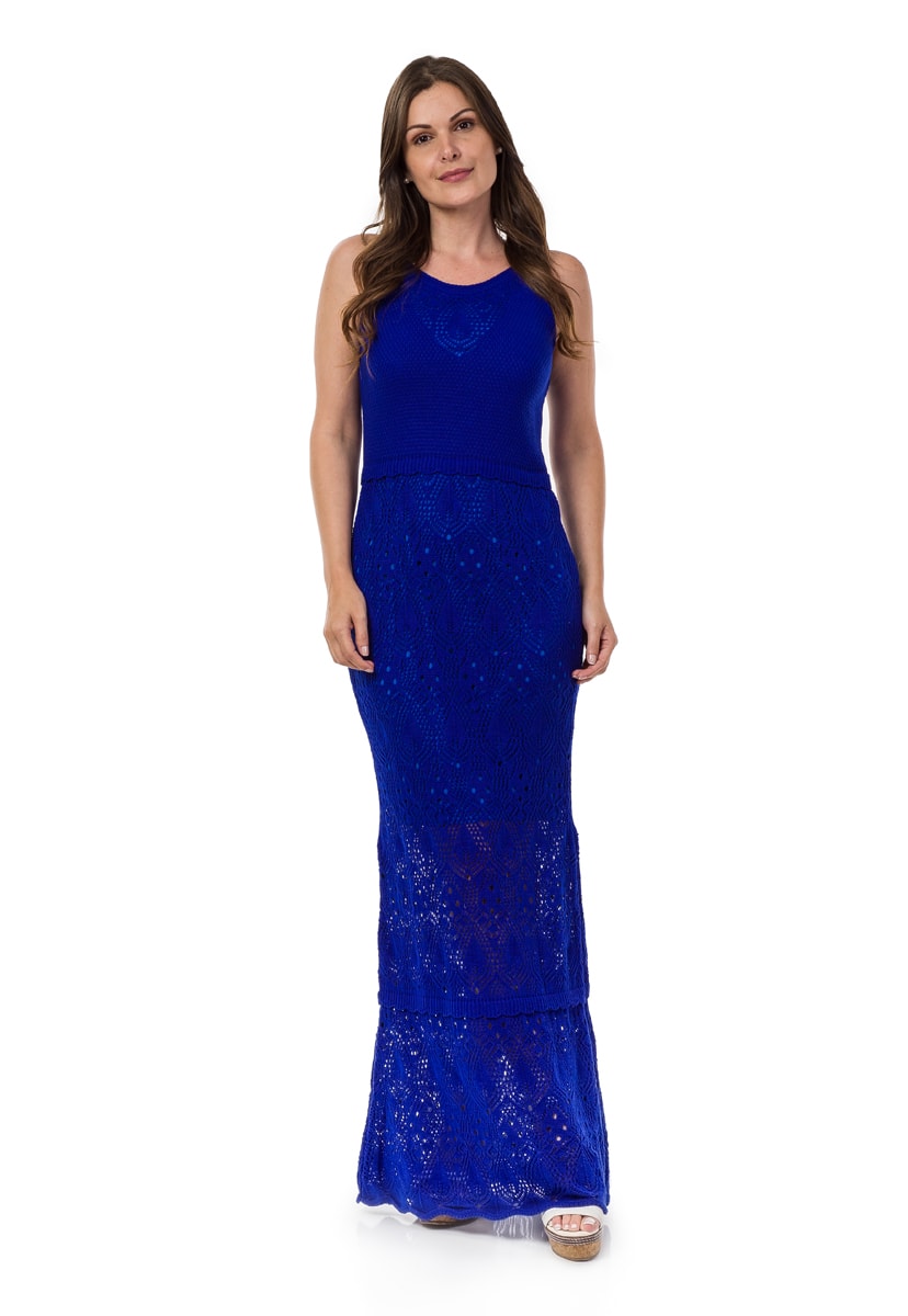Vestido Pink Tricot Para Festa De Formatura De Tricô Longo Sereia Feminino Azul Bic