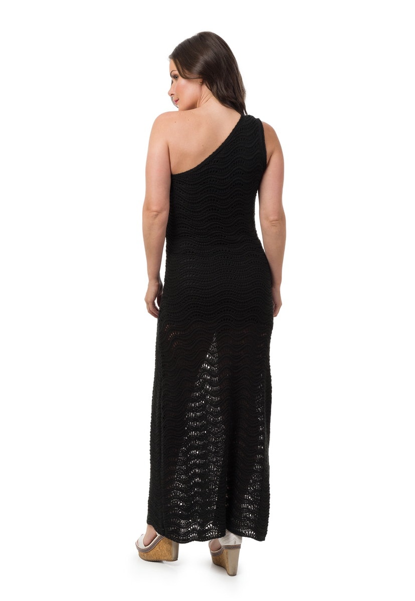 Vestido Pink Tricot Para Festa de Formatura Longo de Tricô Um Ombro Só Feminino Preto