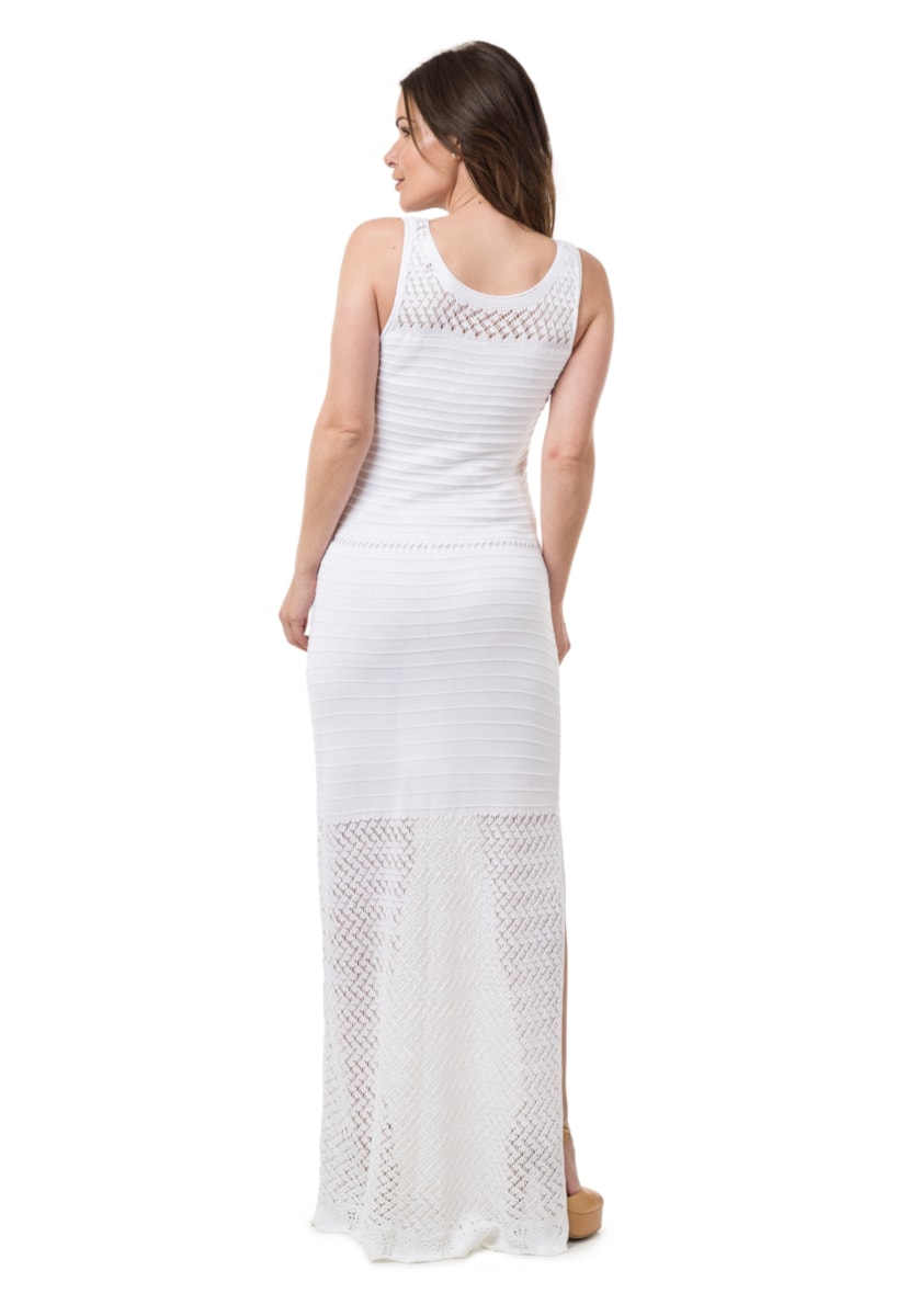 Vestido Pink Tricot Para Gestantes Longo com Fenda Feminino Off White