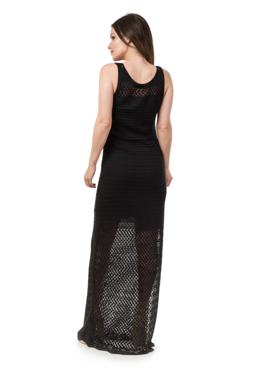 Vestido Pink Tricot Para Gestantes Longo De Tricô com Fenda Feminino Preto