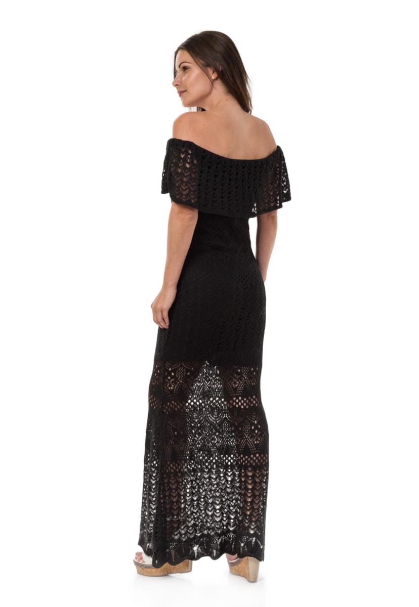 Vestido Pink Tricot Para Gestantes Longo De Tricô Ombro a Ombro Sereia Feminino Preto