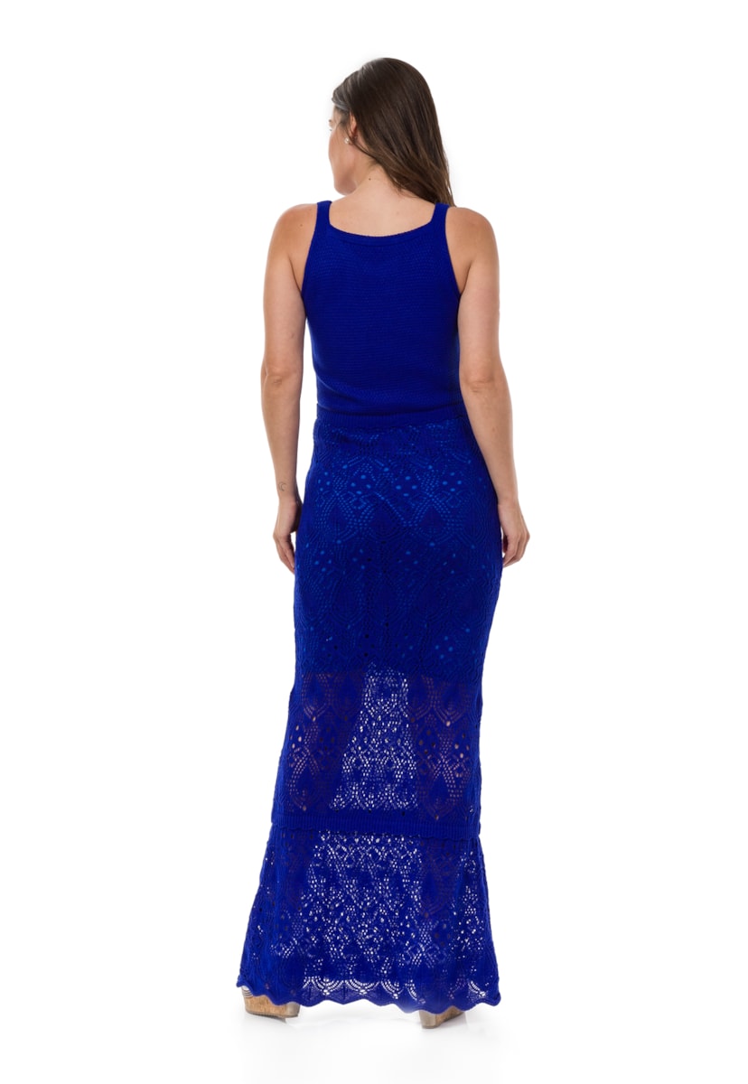 Vestido Pink Tricot(Tricô) Longo Sereia Feminino Azul Bic